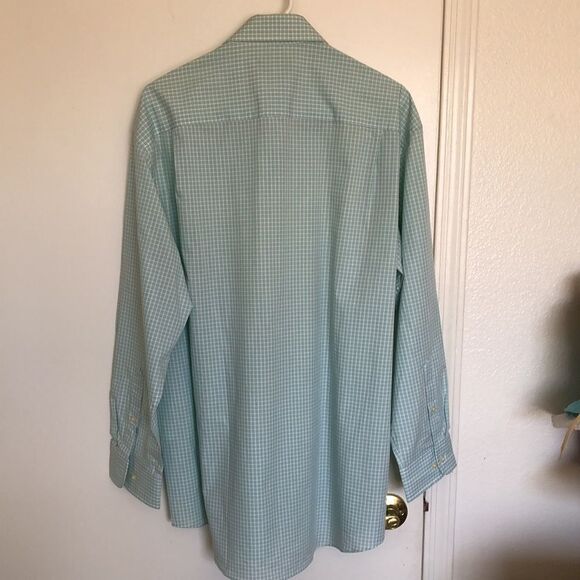 Club Room Long Sleeve Button Down Shirt Size 17 (32/33) GUC green/white - Picture 2 of 5